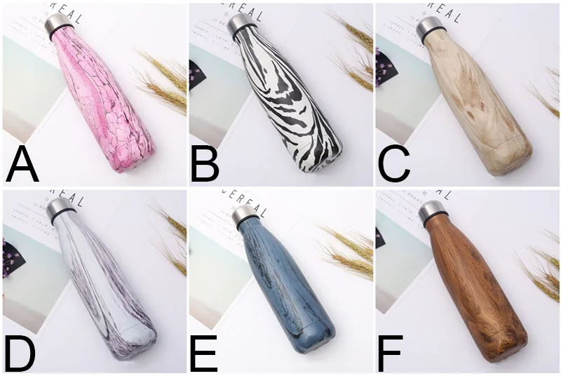 Wooden Texture Printed Thermos BPA Free Water Bottle Stainless Steel Vacuum Flask Insulated Drink Bottle Outdoors Cup