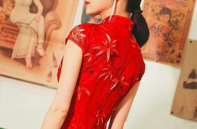 Традиционная китайская Свадебная вечеринка невесты красное кружево Cheongsam qipao