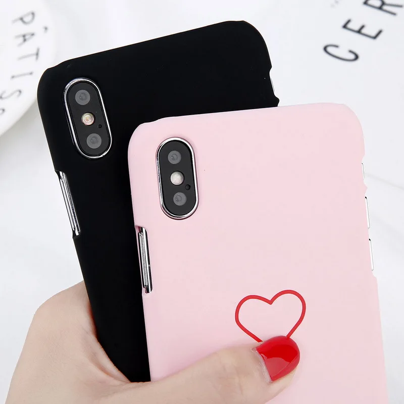 Модный розовый/черный чехол для телефона с сердечком для iPhone XS MAX XR ультра тонкий твердый пластиковый чехол на заднюю панель для iPhone X 6 6S 7 8 Plus чехол