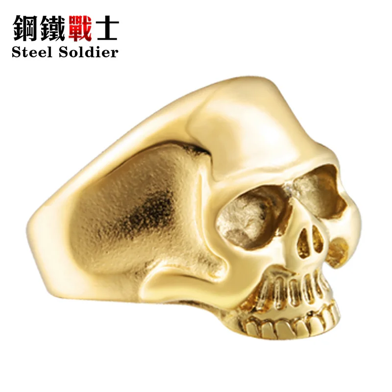 gold color Стальное солдатское кольцо из нержавеющей стали с милым черепом модное высококачественное полированное мужское ювелирное изделие - Цвет основного камня: gold color