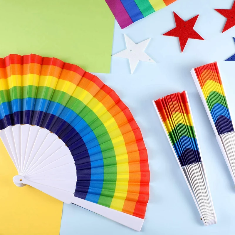 12 штук радужные вентиляторы складные красочные ручной вентилятор летние