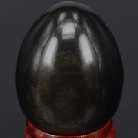 34x44mm natural gemstone gold obsidian sphere egg healing reiki crafts stone massage finger exercise