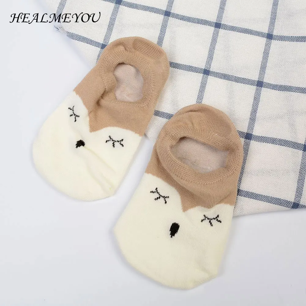 

1Pair Women's Foxes Cotton Invisible Non-slip Silicone Shallow Boat Sock Fashion