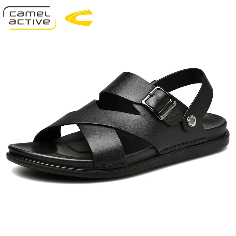 Черный Camel Active/Новинка года; мужские сандалии из натуральной кожи; ажурная дышащая обувь в рыбацком стиле; стильная модная летняя Мужская обувь в стиле ретро - Цвет: Черный
