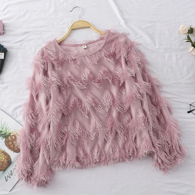 pink Топы И Футболки, Европейская мода, новые осенние женские свободные пуловеры с длинным рукавом и круглым вырезом, повседневные футболки W702 - Цвет: pink