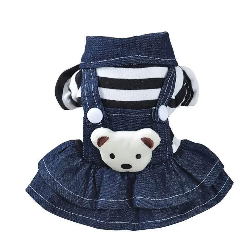 White Dot Puppy Dress Cat Strap Denim Skirt Pet Dog Clothes Apparels Size XS-XL Supplies manteau chien hiver |