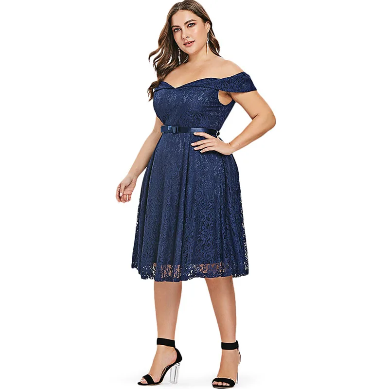 PlusMiss плюс Размеры 5XL Винтаж Ретро вязаный крючком Туника Вечеринка платья Для