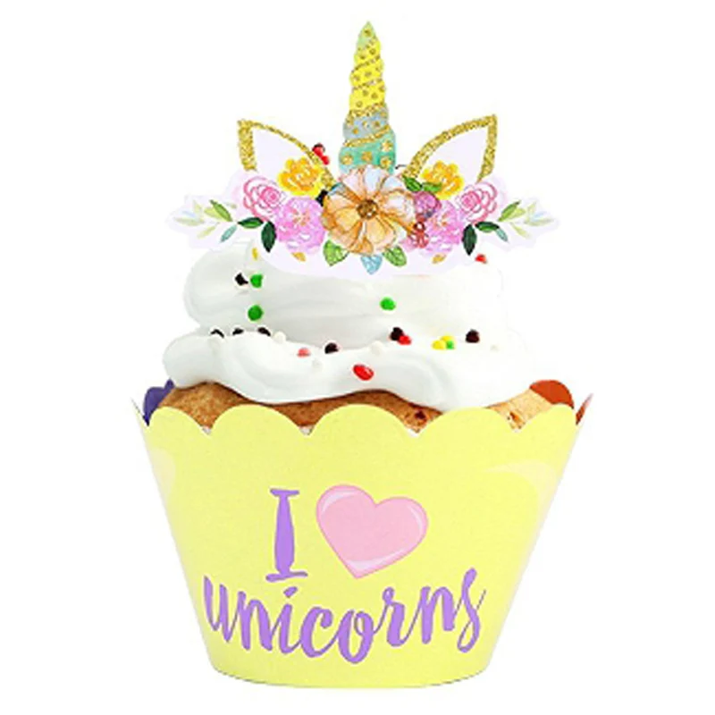 24 шт. Единорог обертки для кексов топперы С Днем Рождения украшения детский душ