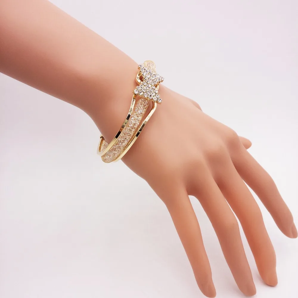 Золотой цвет медная сетка Хрустальная цепь полный горный хрусталь лук открытый