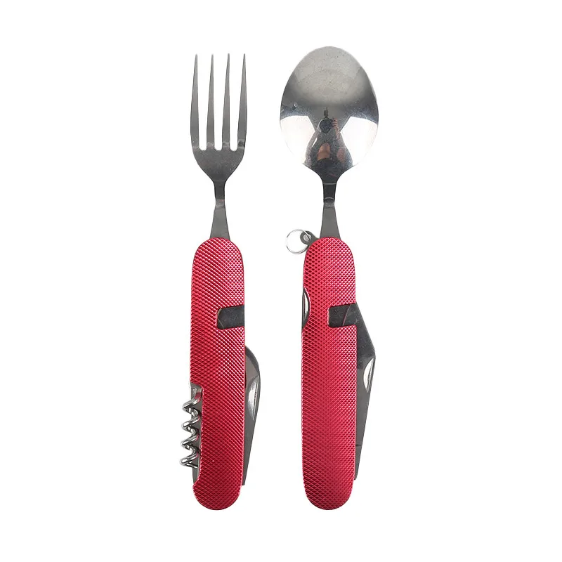Красный 1 шт мульти Функция Портативный Складная Ложка Вилка Нож открывашка столовая посуда, нержавеющая сталь для наружного кемпинг, пикник, Турпоход - Цвет: Красный