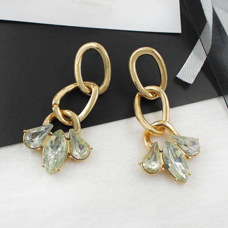 Золотая толстая цепь соединения мозаика три лепестка кристалл камень