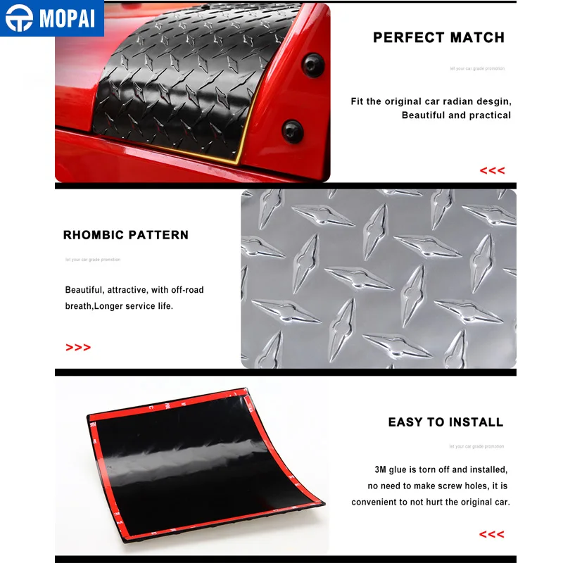 MOPAI Engine Cover Car Stickers for Jeep Wrangler JK 2007- Car Hood Angle Wrap Covers for Jeep JK Wrangler Accessories