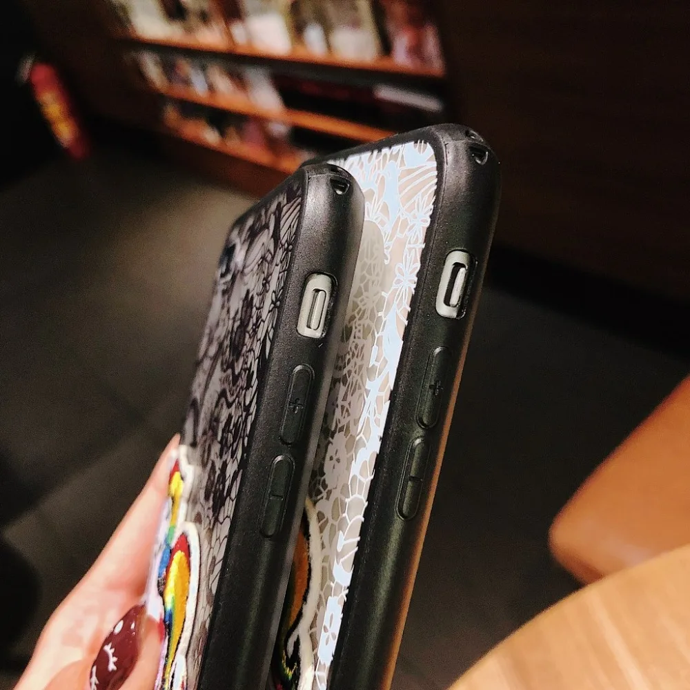 Для iPhone Xs XR Max 8 8plus 7 7plus 6s plus модный винтажный кружевной чехол с розовым цветочным