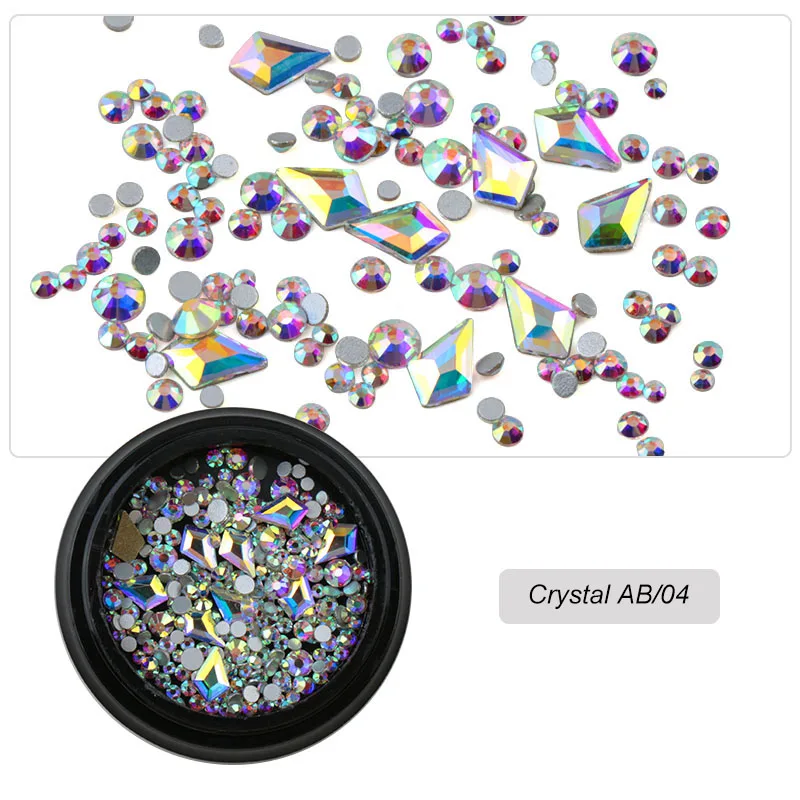 Crystal AB 04 1 коробка смешанные различные DIY кристаллы Камни дизайн ногтей стеклянные стразы для шармов 3D украшения для ногтей Новое поступление аксессуары - Цвет: Crystal AB 04