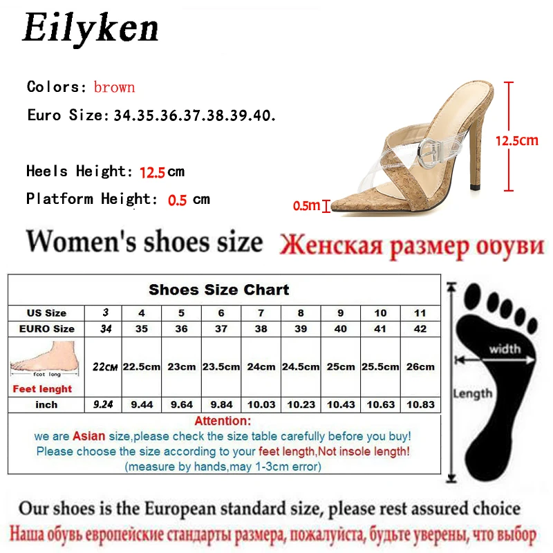 Eilyken новые летние женские тапочки; пикантная обувь на шпильках с пряжкой, острый носок Шлёпанцы туфли без задника на высоком каблуке Босоножки