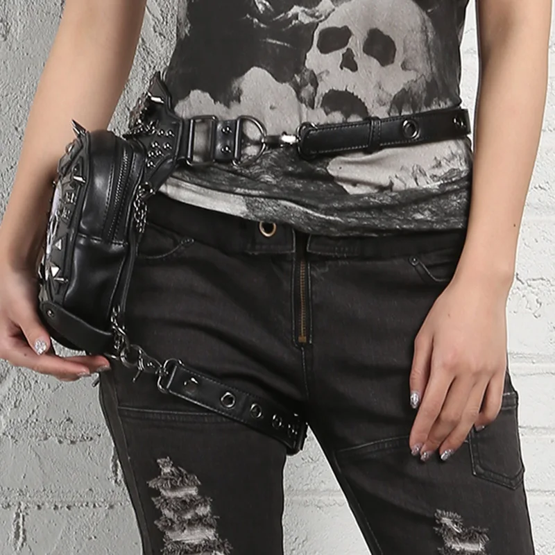 Кожаная сумка мессенджер в стиле панк с рисунком головы и черепа|cross body fanny pack|hip