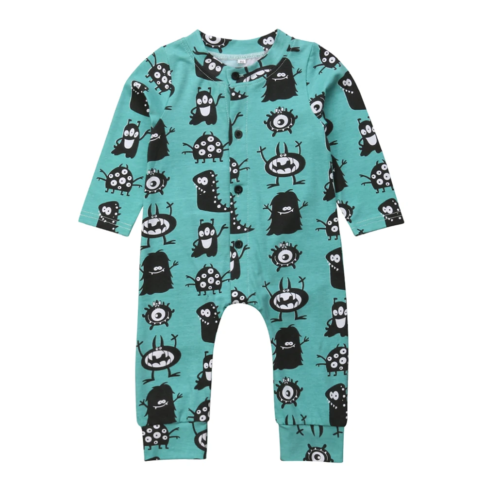 Милый комбинезон с принтом монстра для маленьких мальчиков и девочек длинными