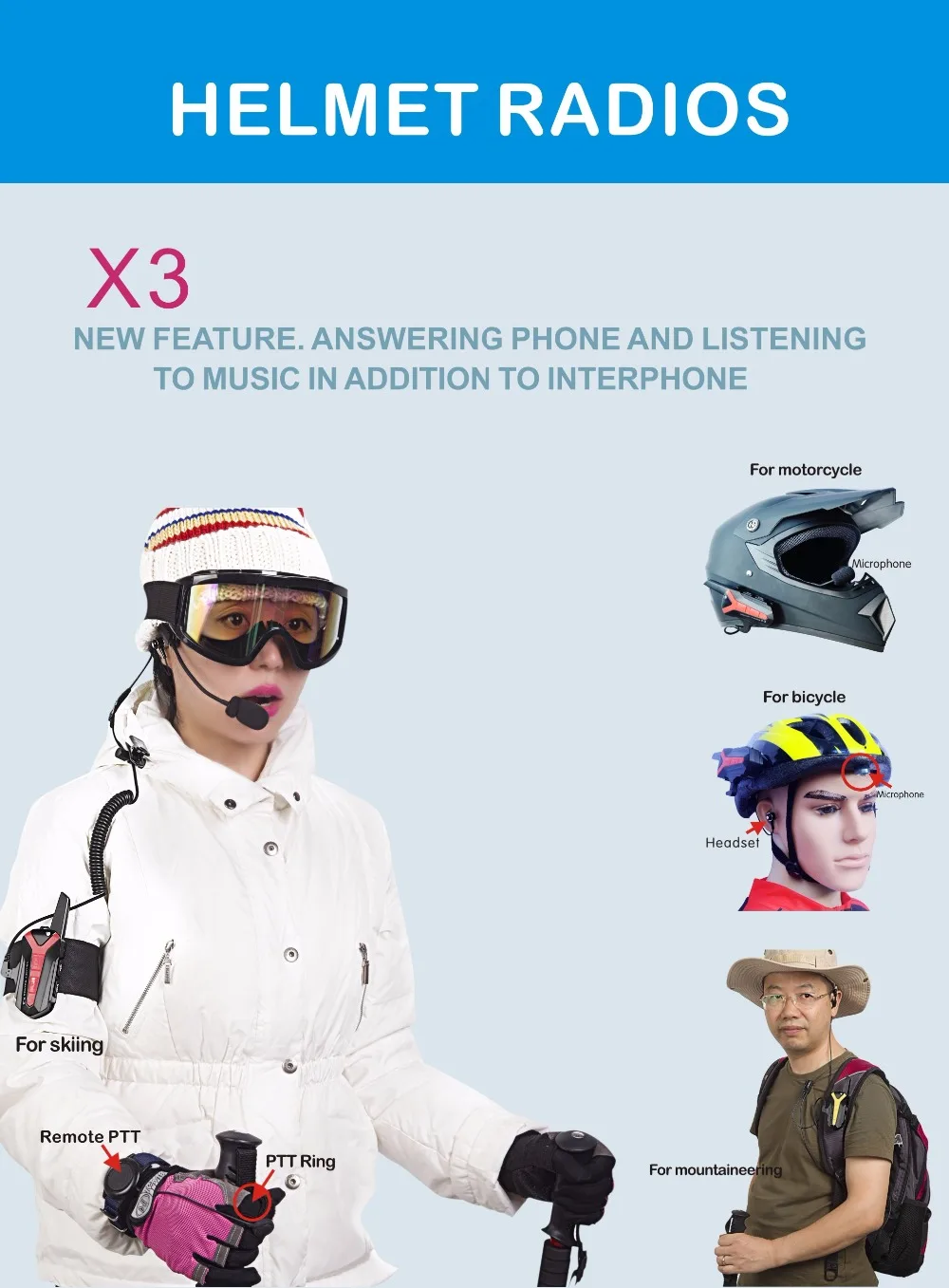 2 шт. Bluetooth гарнитура X3 Plus для мотоциклетного велосипеда| |