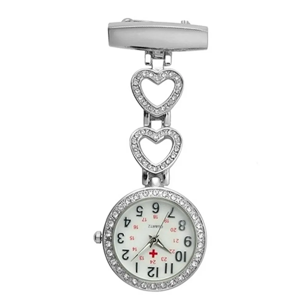 silver heart Модные женские карманные часы клип-на сердце/пятиконечная звезда кулон висят кварцевые часы для медицинского врача медсестры часы AI - Цвет: silver heart