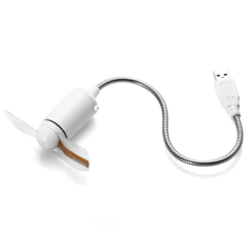 Цветной гибкий шейный USB вентилятор с 2 лезвиями/светодиодный настольный для