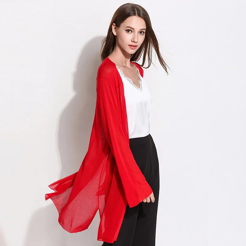 2019 spring new sun protection clothing ice silk loose large size long knit cardigan thin long-sleeved |