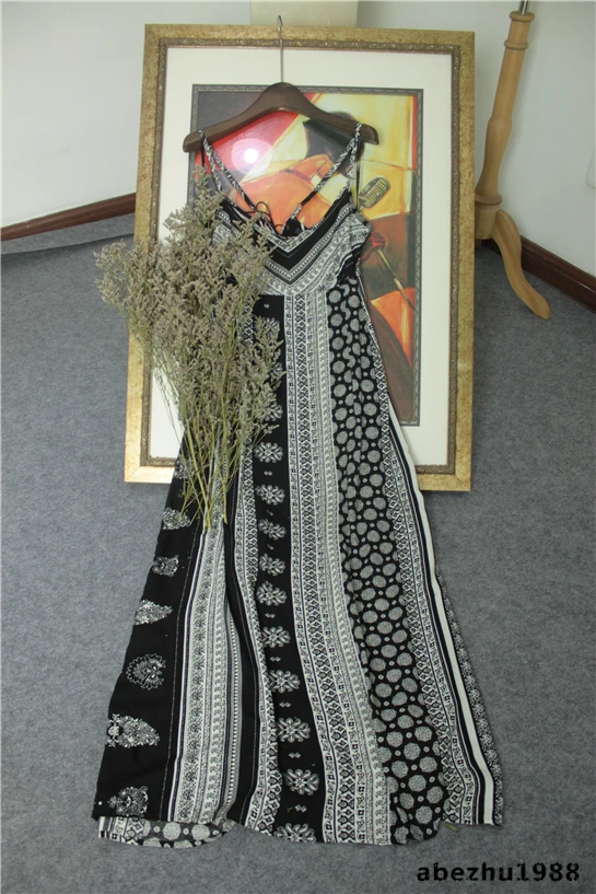 Женское винтажное платье макси с принтом черно белое в мексиканском стиле