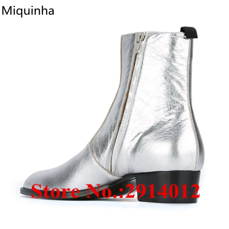 Модные новые Bota Masculina Золотой Серебряный металлический кожаный Wyatt ботильоны с