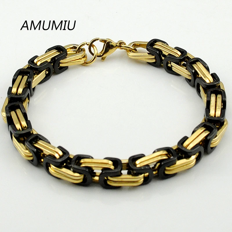 AMUMIU 8 мм Византийская цепочка ожерелье браслет набор черный золотой цвет для