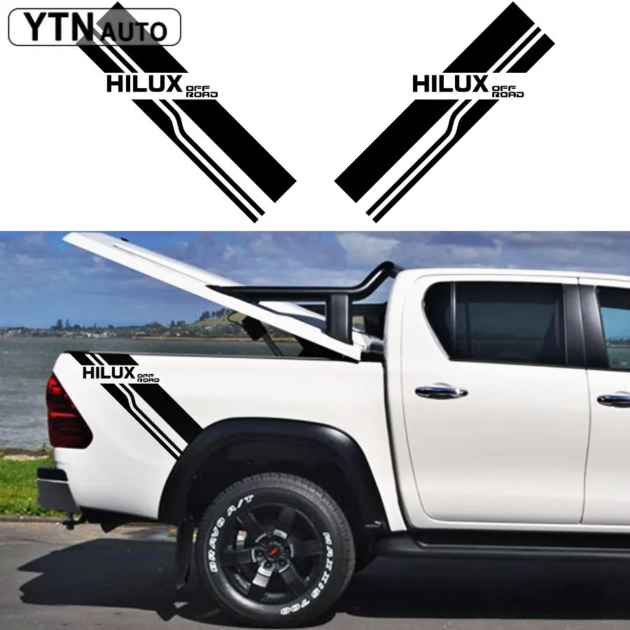 Настраиваемые автомобильные аксессуары для TOYOTA HILUX VIGO REVO, модифицированные наклейки, 2 шт., задний багажник, внедорожные полосы, графические виниловые звукосниматели