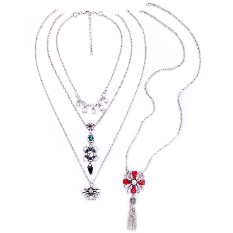 Женское Ожерелье с цветком разноцветное серебряное ожерелье длинной кисточкой |