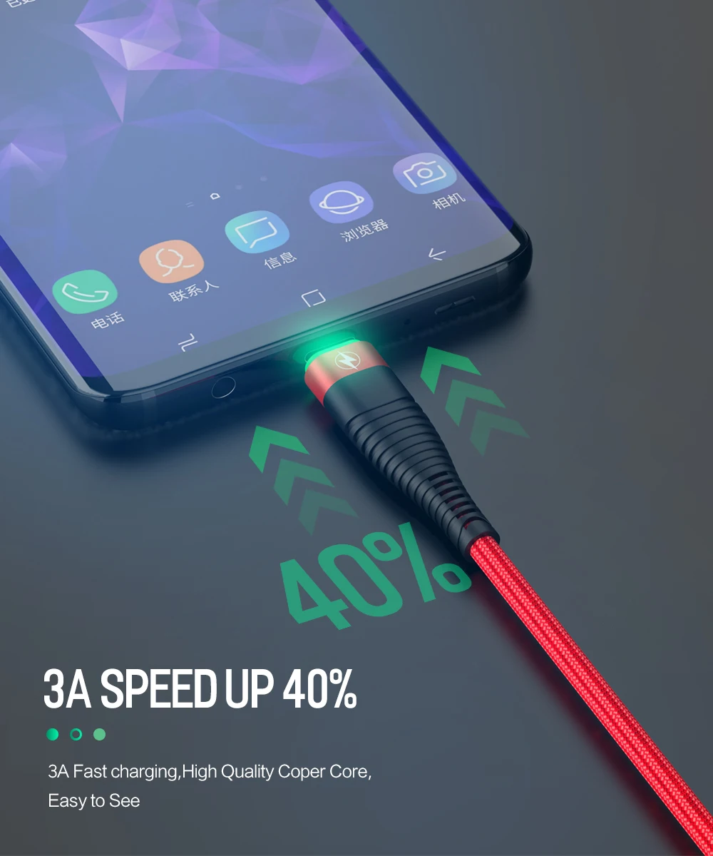 ROCK 3A светодиодный светильник usb type-C кабель для Xiaomi Redmi Note 7 samsung Galaxy huawei P30 Pro Быстрая зарядка usb type-C USB-C кабель