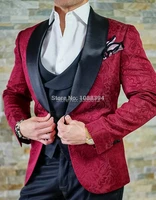 jeltonewin 3 pieces men suits 2021 formal slim fit burgundy paisley groom suit mens tuxedo wedding party suits costume homme