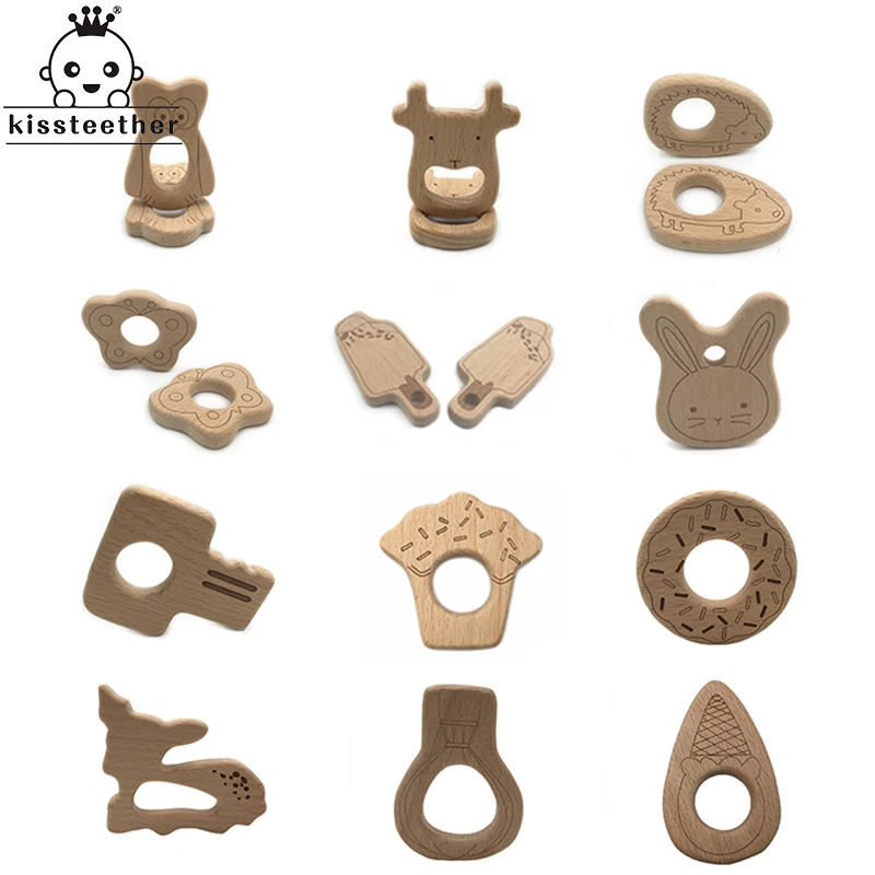 

Wooden Teether Rings Natural Wood Teething Toys for Infant,Wooden Teether Animals for Toddler,Baby Soothing Pain Relief Toys