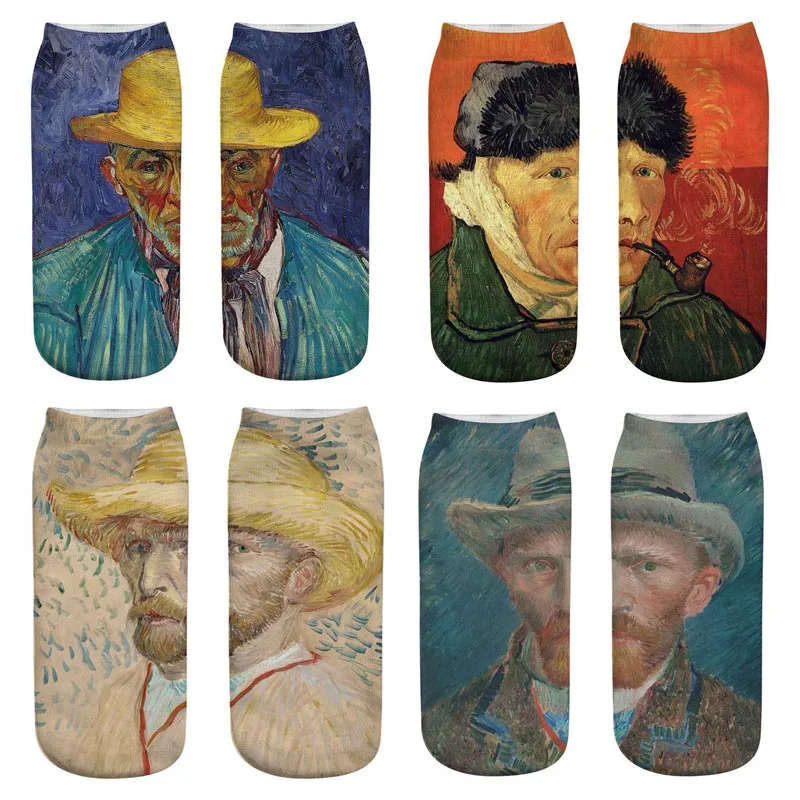 Модные креативные носки с 3D-принтом Ван Гога смешные абстрактной картиной маслом