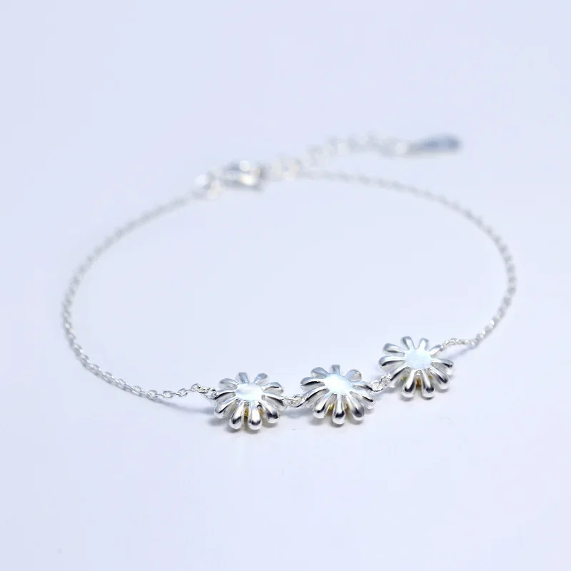 Аутентичные 925 Серебряные ювелирные изделия Три золотой цветок ромашка Blossom Роло