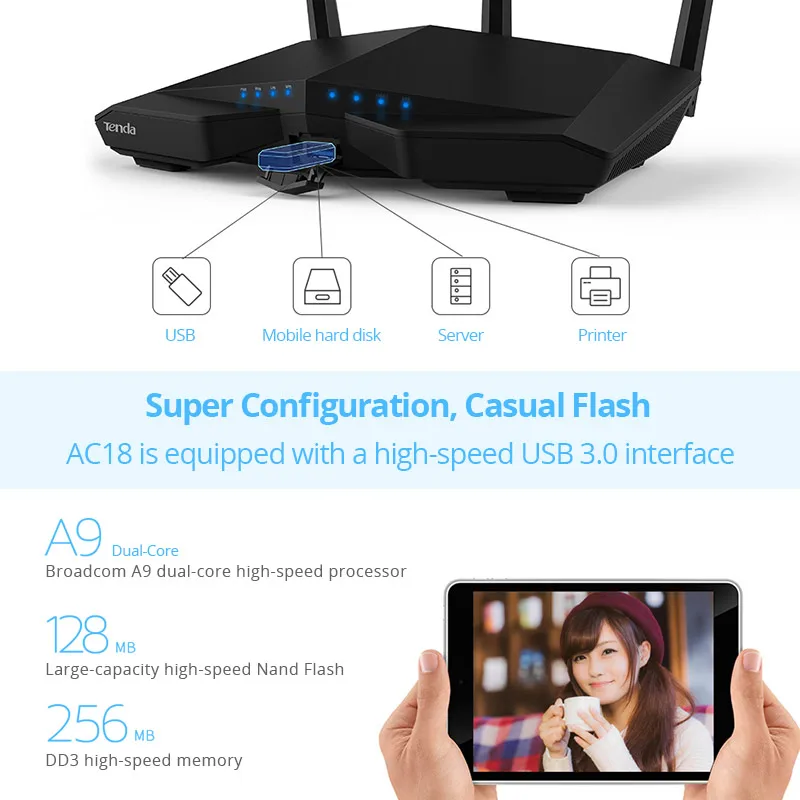 Беспроводной маршрутизатор Tenda AC18 1900 Мбит/с Wi Fi ретранслятор двухдиапазонный 2 4