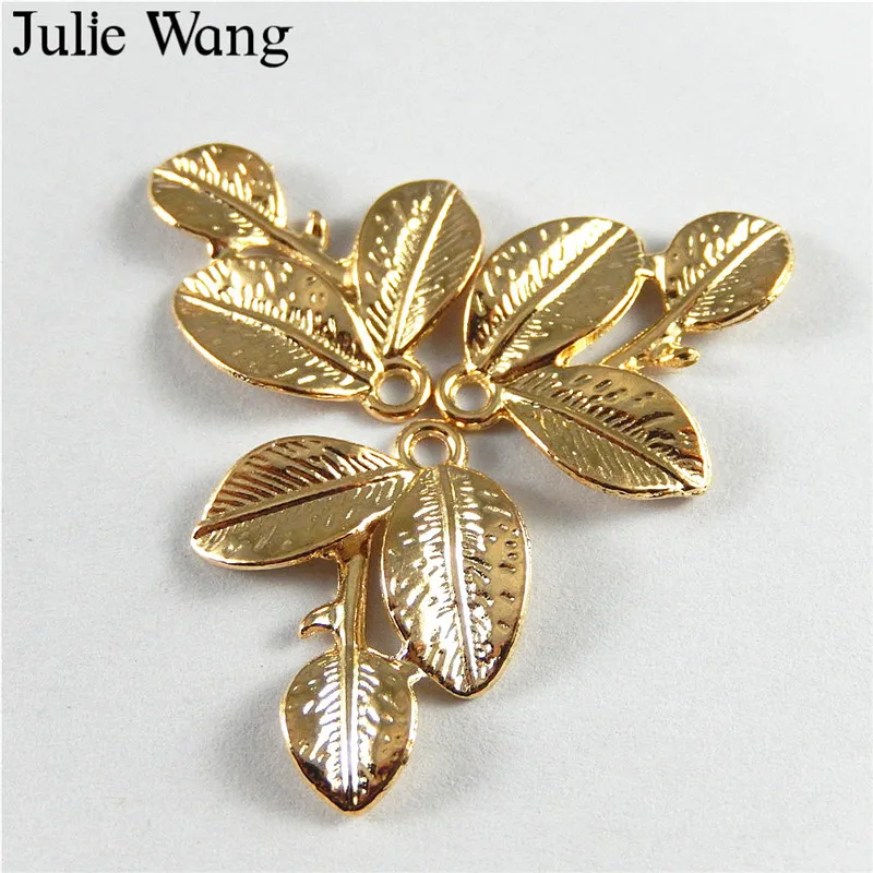 Julie Wang 10 шт. подвески из сплава с тремя листьями фурнитура для самостоятельного
