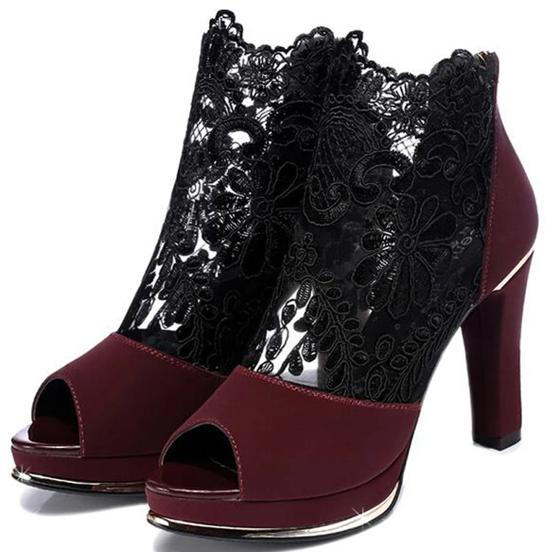 

TIMETANG 2018 new summer gauze sexy high heel shoes lace open toe women sandals fashion summer ankle boots women shoes sandals