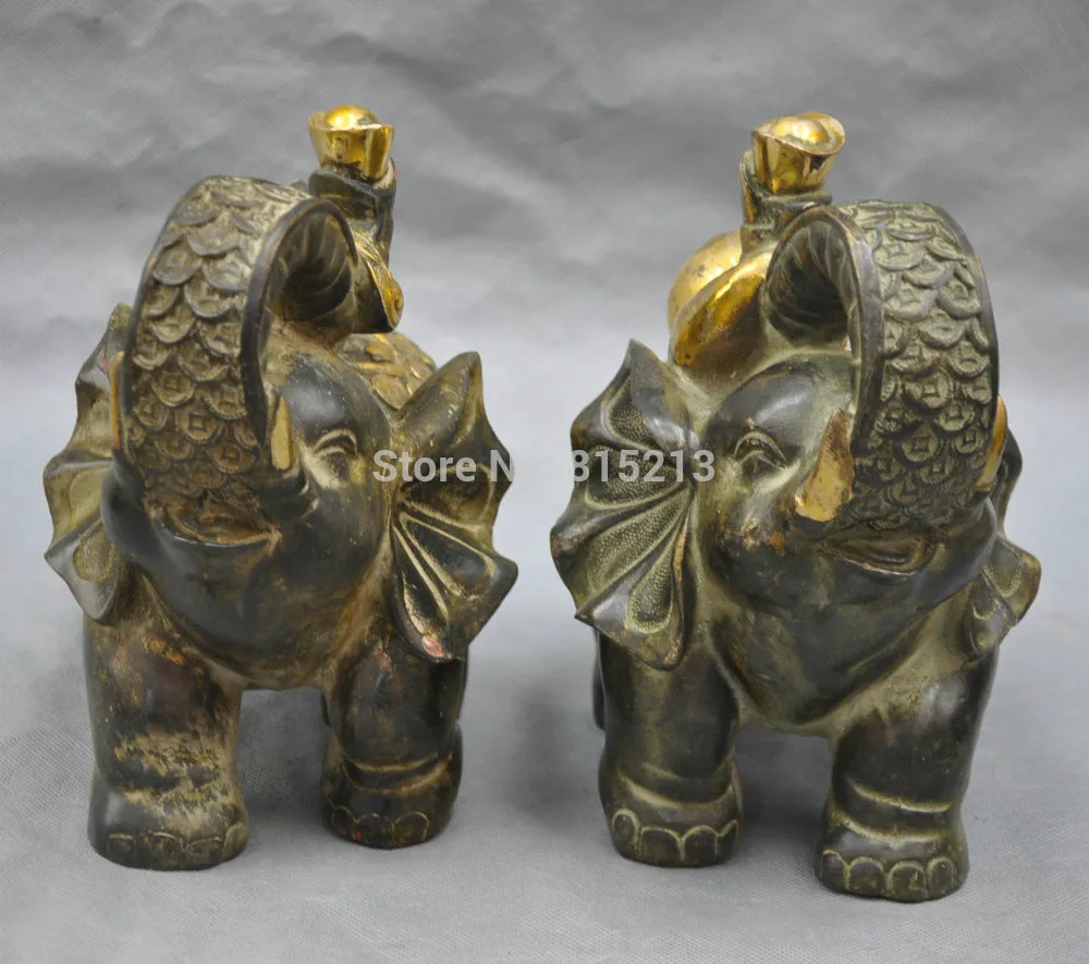 

bi0011600 10'' Chinese Fengshui Bronze elephant ingot Lucky Statue Pair
