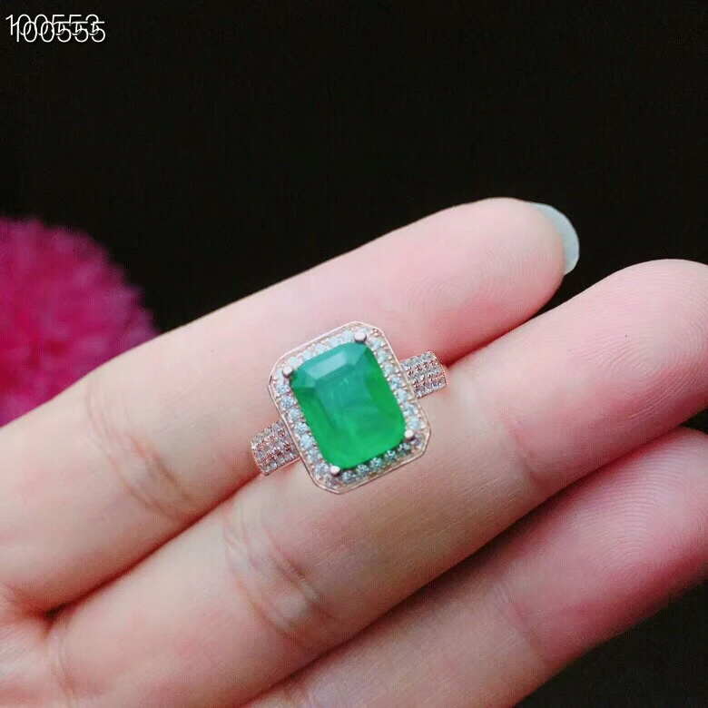 KJJEAXCMY Fine jewelry Fine 925 pure silver inlaid natural emerald female ring support test