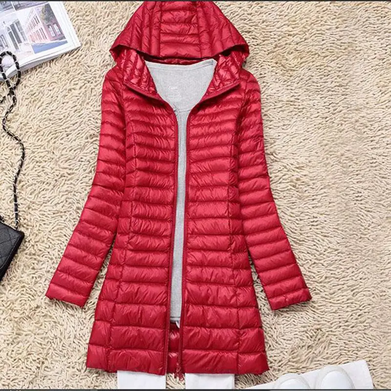 Новинка 2018 зимняя куртка на утином пуху женское длинное пальто с капюшоном парки