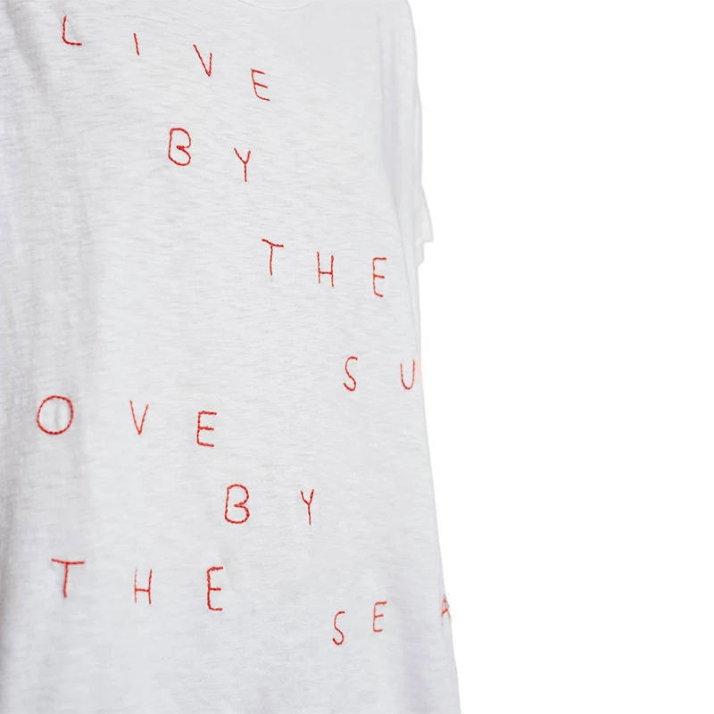 2017 Solid White Short T-shirt Women Brief Letter Embroidery Print Regular O-Neck Cotton Summer Split Sleeve Female | Женская одежда