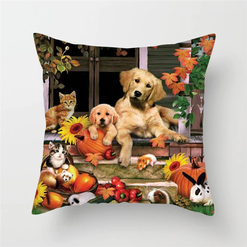 Fuwatacchi Dogs Throw Pillows Cushion Covers Dog Couple Pillow for Home Sofa Decor Funny Animal Square Plush Pillowcases | Дом и сад