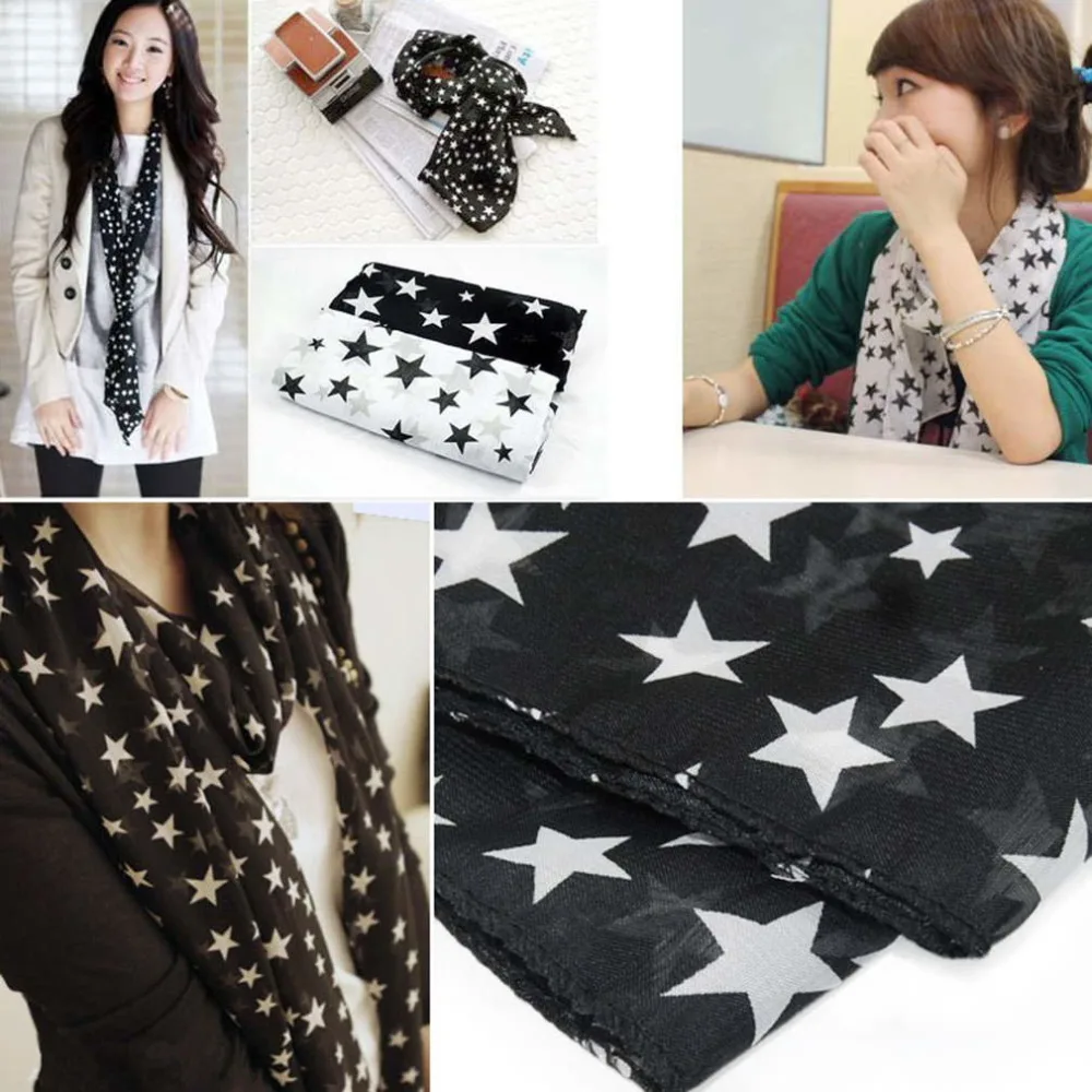 

1Pcs Women Winter Black White Stars Scarf Necessity Chiffon Scarf Large Shawl Soft Comfortable Fashion Elegant Lady 2017 Autumn