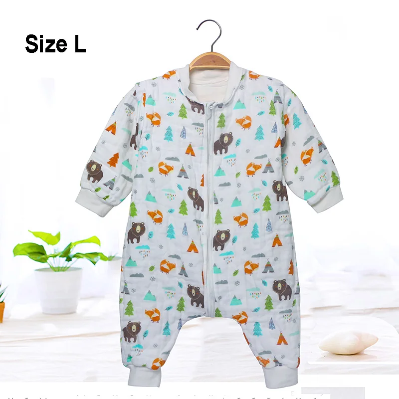 Fox Size L Детский спальный мешок из муслина, удобный хлопковый спальный мешок с мультипликационным рисунком, противоскользящее одеяло, милый спальный мешок со съемными рукавами - Цвет: Fox Size L