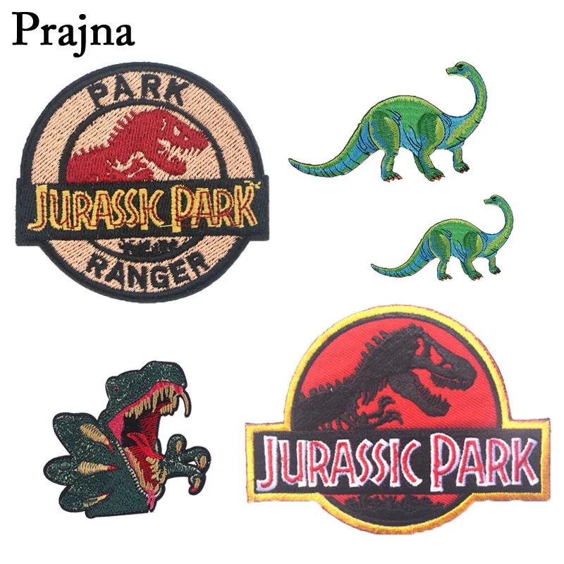 

Prajna Jurassic Park Dinosaur Iron on Embroidered Patch For Clothes Jeans Sew On Clothing Diy Animal Applique Accessories E