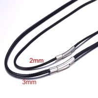 kpop black wax cord diy jewelry beading cord stainless steel braided string rope chain necklace for men 2mm 3mm n2872