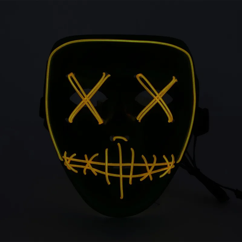Yellow Хэллоуин Led светящаяся маска ужасная маска кровавый EL провод Рождество для карнавала, вечеринки клуб бар DJ светящаяся маска для лица - Цвет: Yellow