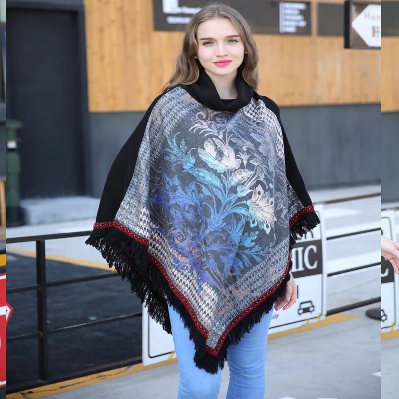 Осенне зимняя женская акриловая плотная теплая Цветочная шаль женский кардиган