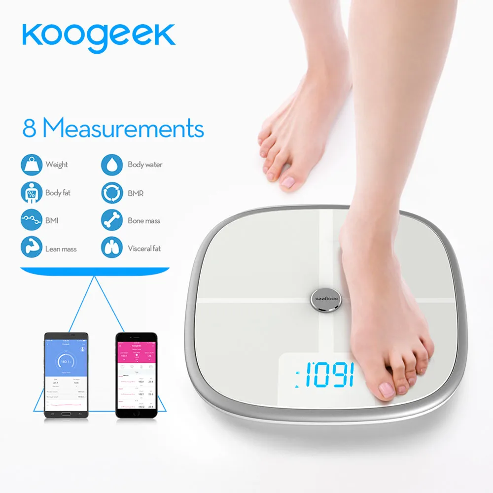 Koogeek FDA Одобрило Smart Масштаба Bluetooth Wi Fi Синхронизации Меры Мышцы костной Массы BMI BMR